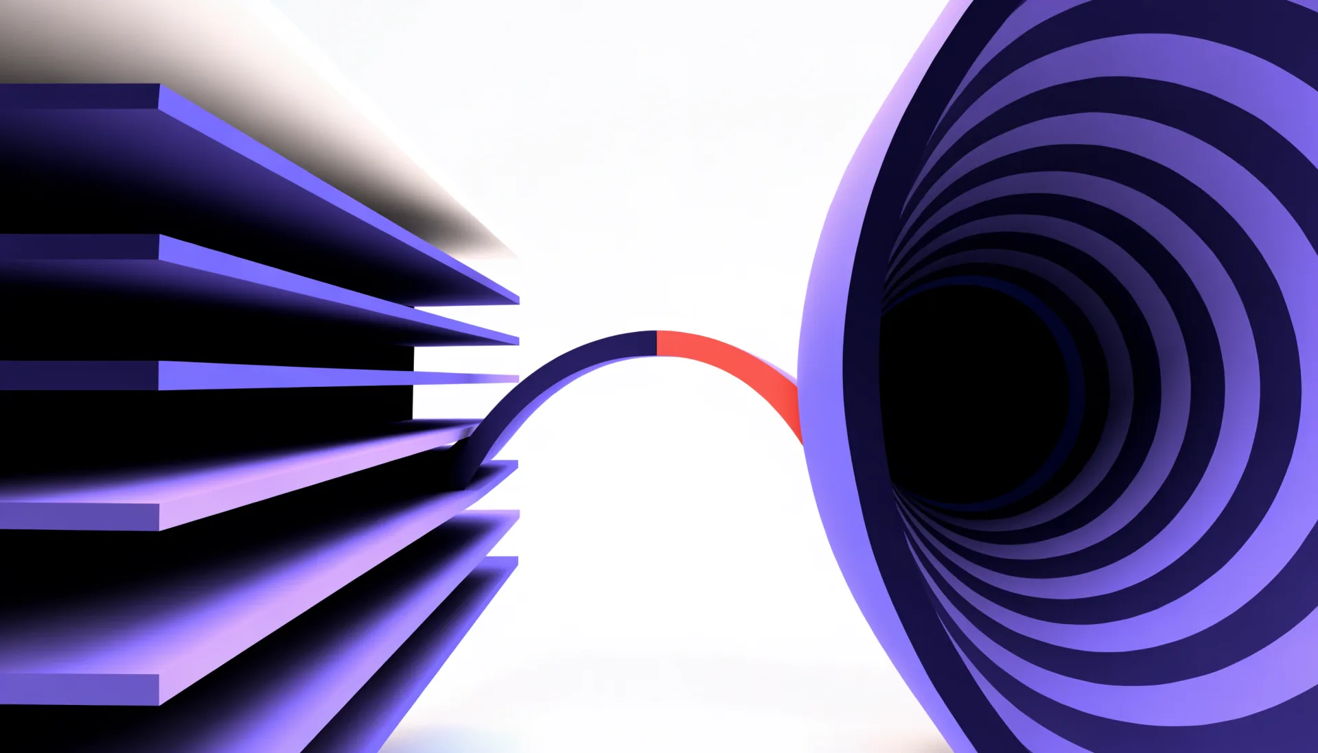 Stacked indigo planes joined by a bridge to a circular proof form