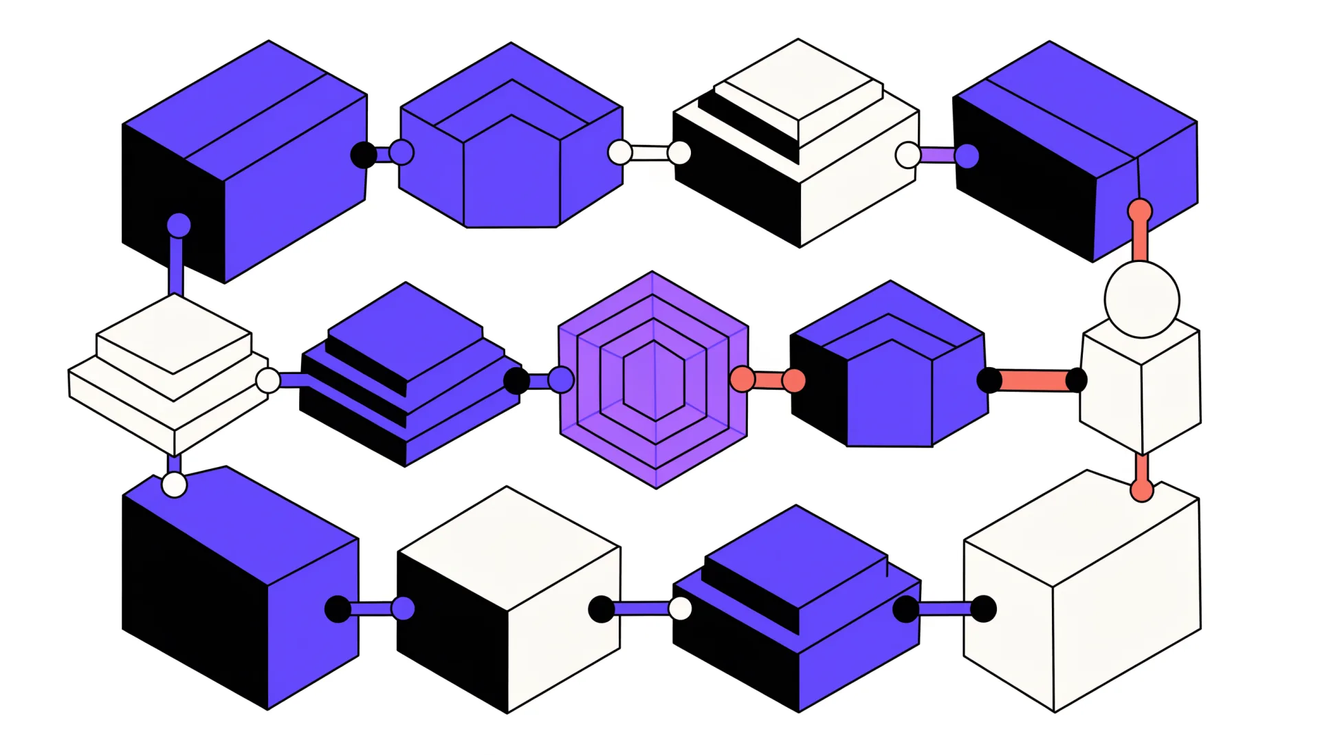 A loop of geometric nodes with one purple node inside the workflow
