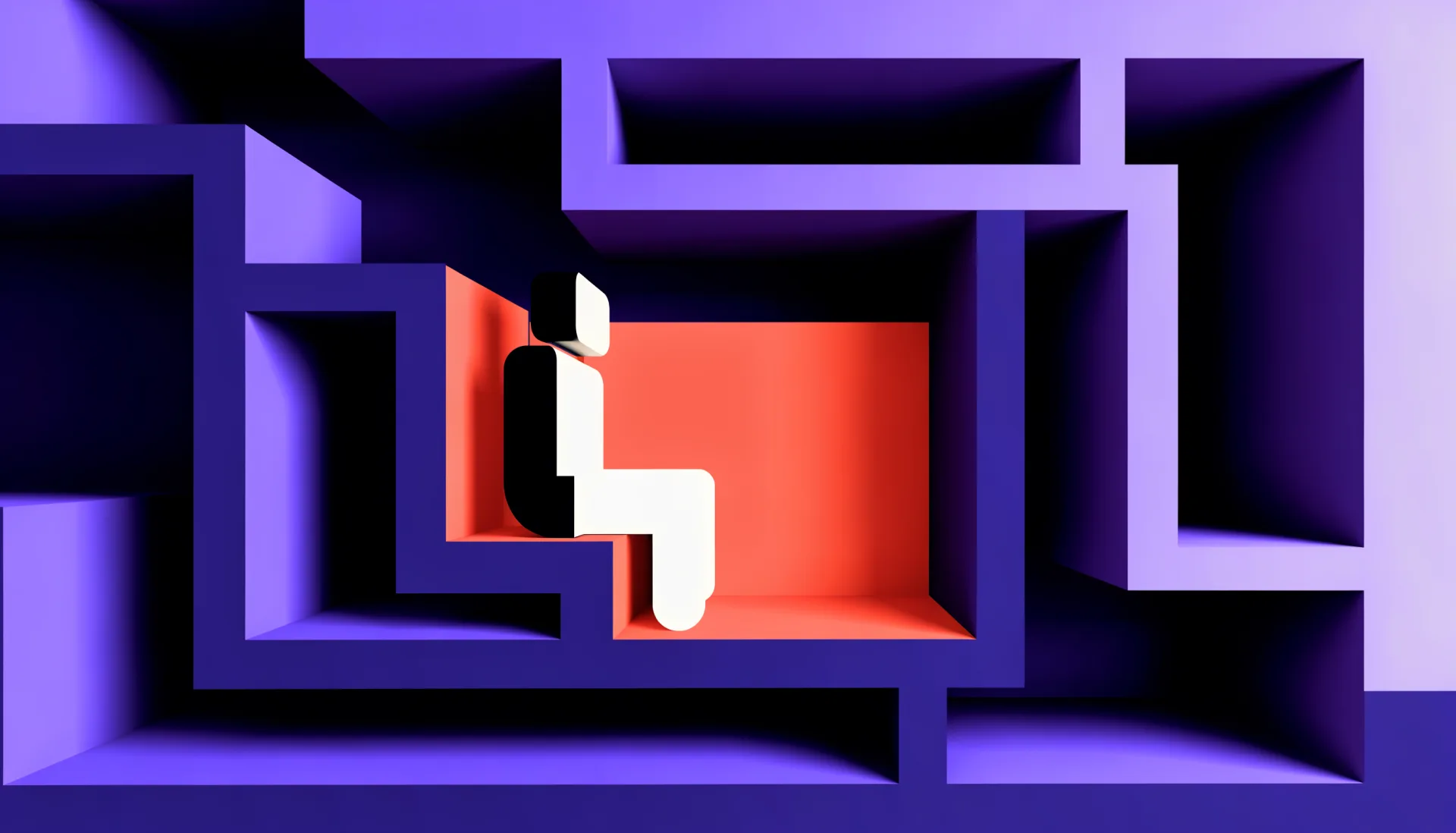 A geometric seat set inside an indigo structure