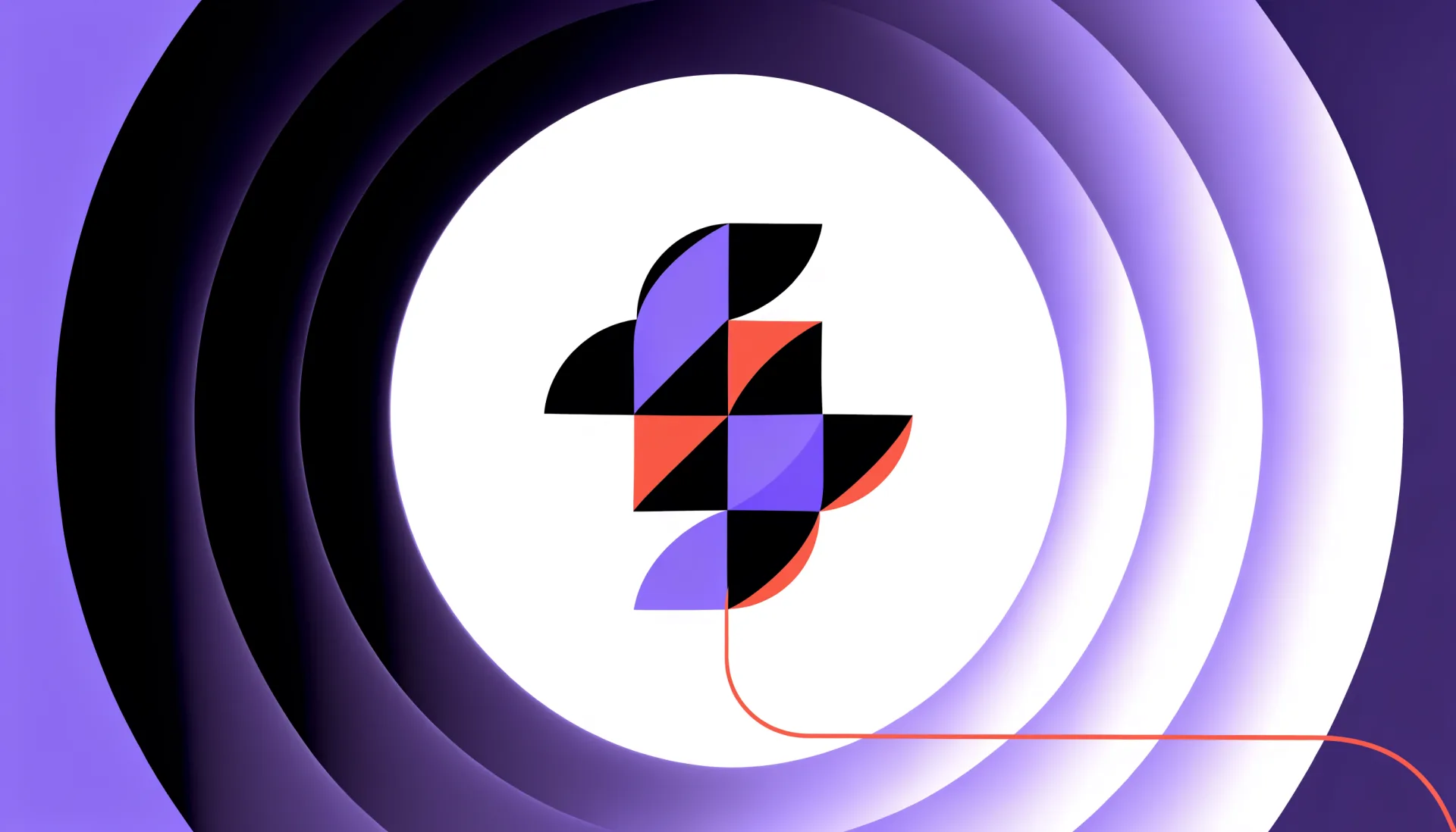 An abstract identity mark inside a circular boundary, with a coral ownership line