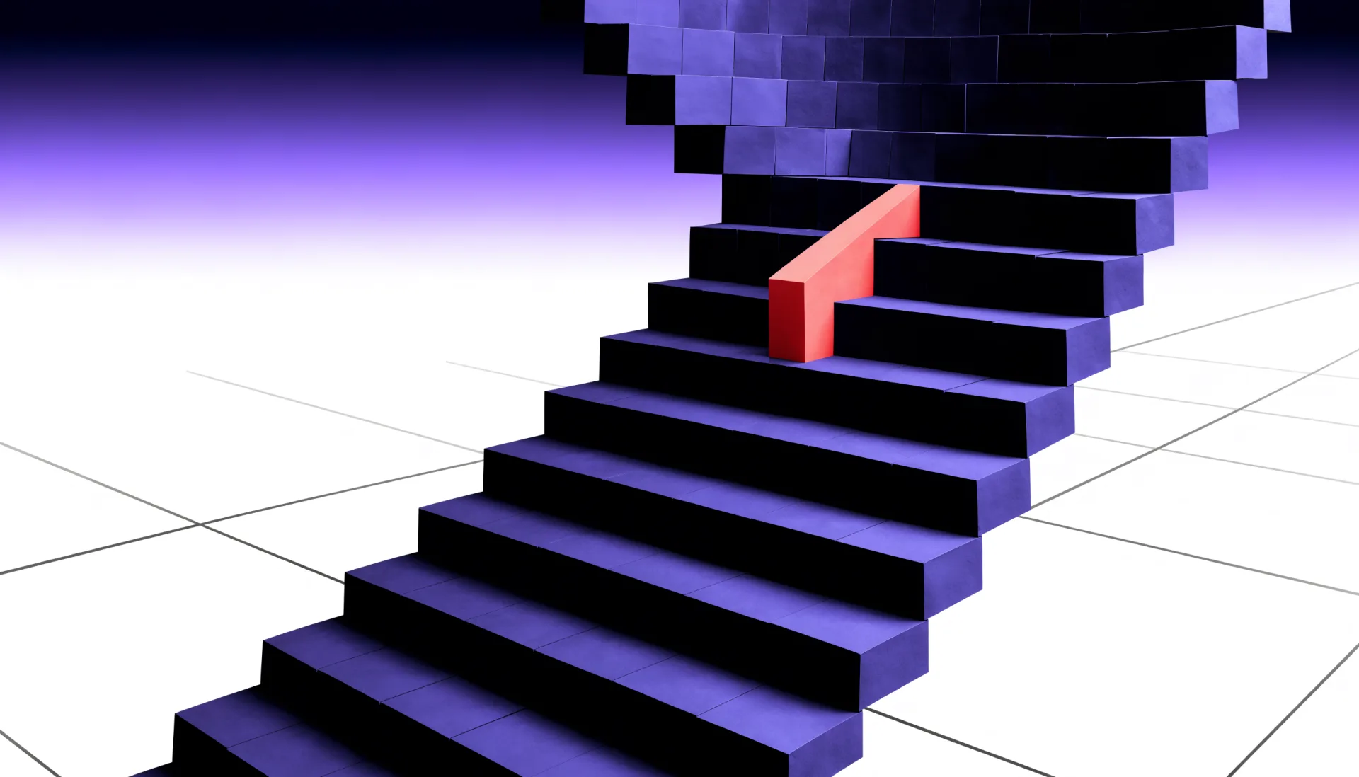 An indigo stepped path with a coral marker on the measured step