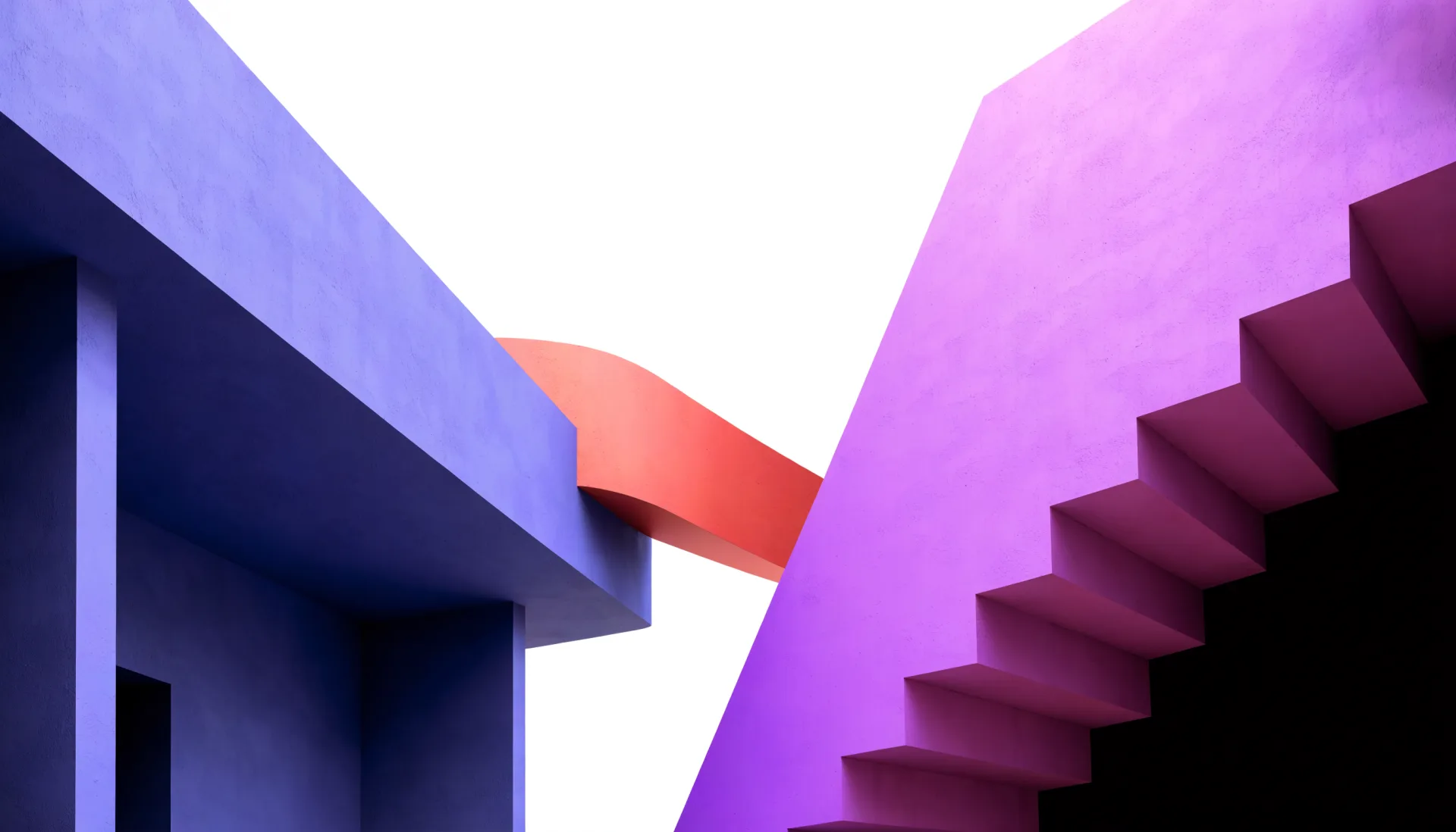 An indigo structure and a purple structure joined by a coral connector