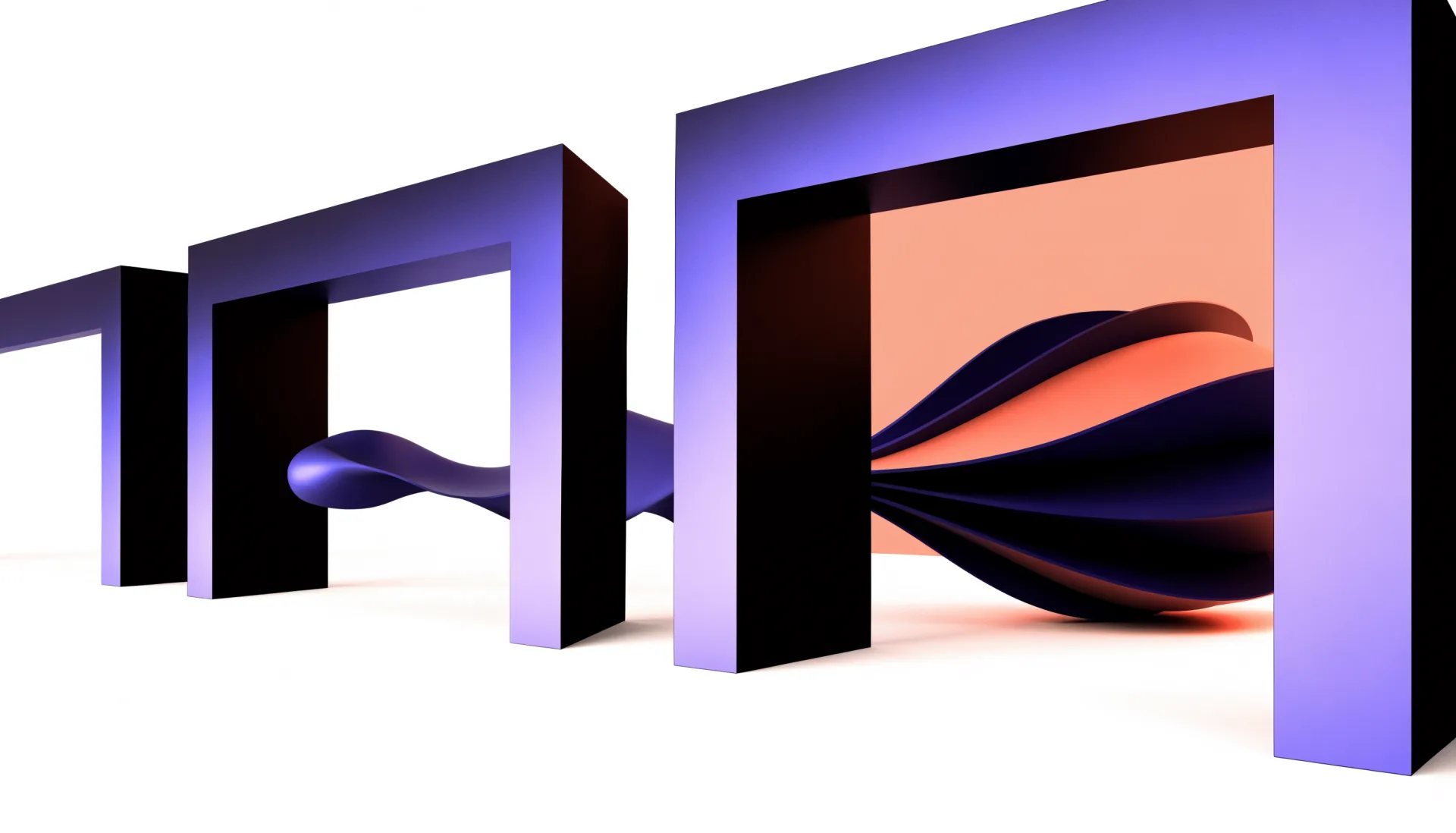 Three indigo gates with a form growing as it passes through